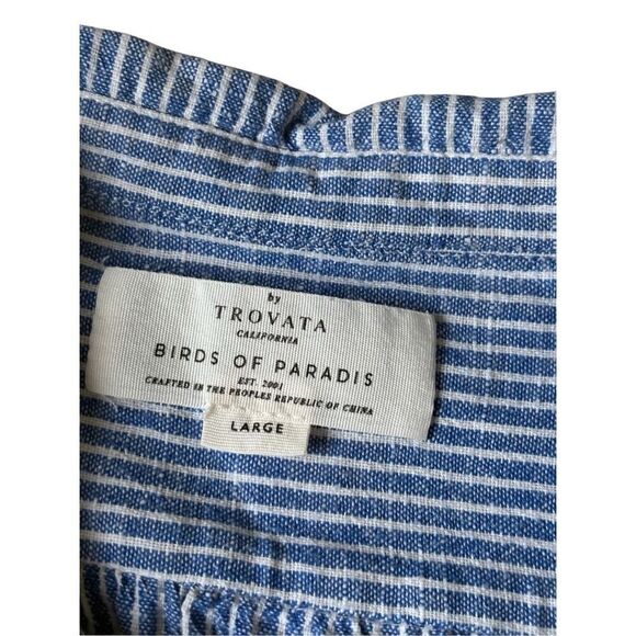 Trovata Birds Of Paradise Linen Cotton Striped Button Down Blouse size L Blue - Picture 3 of 6